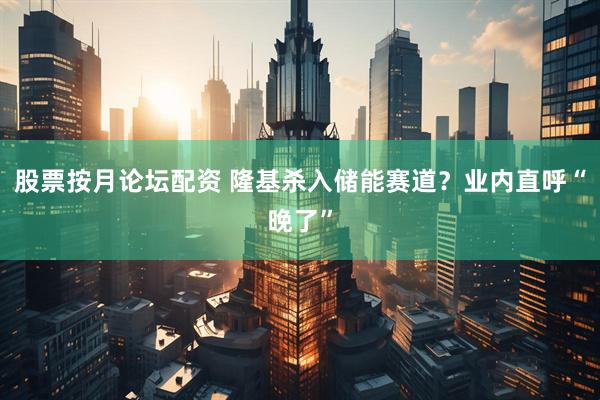 股票按月论坛配资 隆基杀入储能赛道？业内直呼“晚了”